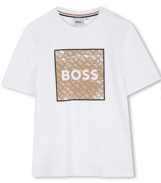 Boss white & beige box logo T-shirt