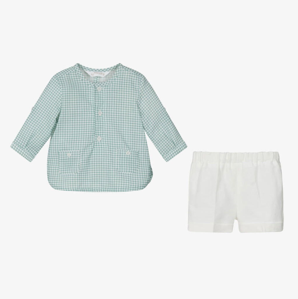 Mayoral green gingham shirt & shirt set