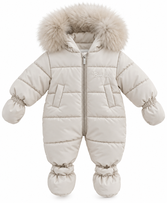 Bimbalo beige fox fur hood pram suit