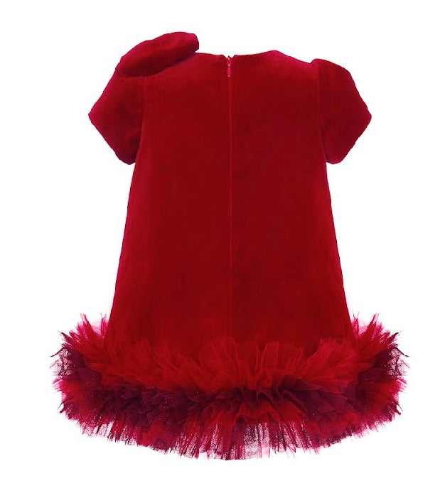 Balloon chic red velvet tulle dress