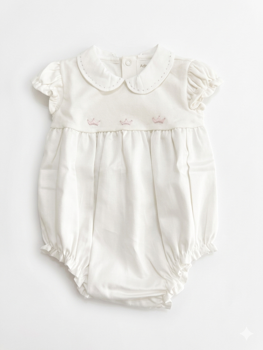 Adriana Mae pink crown embroidered bubble