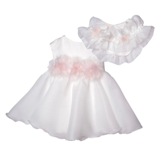 Bimbalo white & pink flower tulle dress & cape set