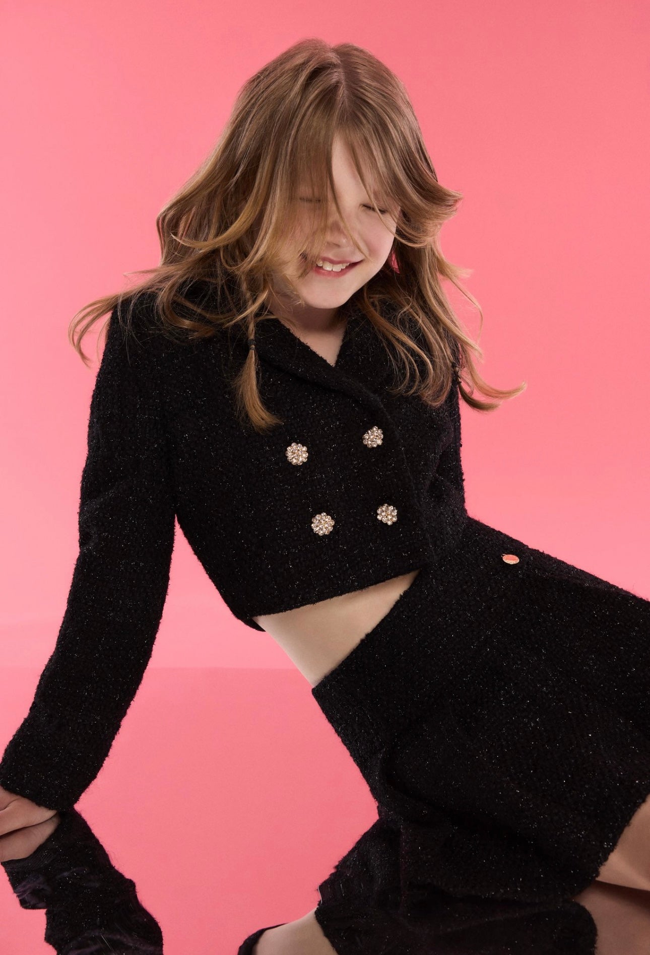 BCBG girls black tweed jacket & skirt set