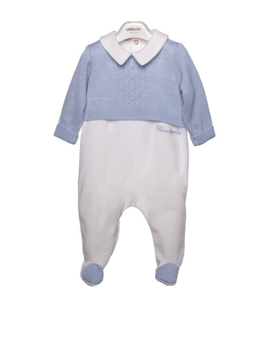 PRE ORDER - Bimbalo blue & white half knit babygrow