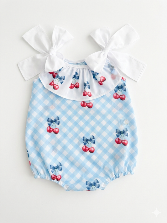 Fofettes red & blue cherry bow romper