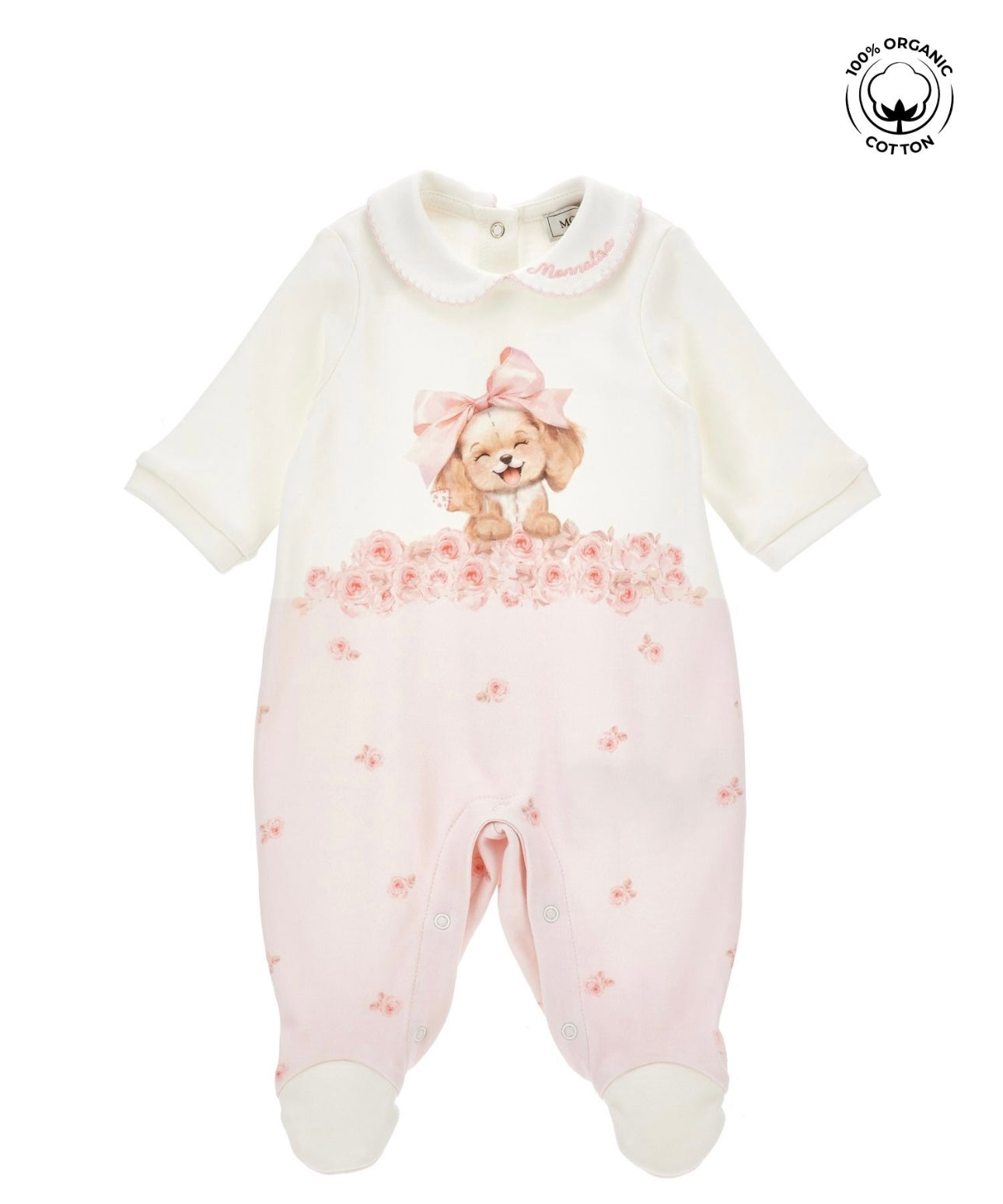 Monnalisa pink floral puppy babygrow