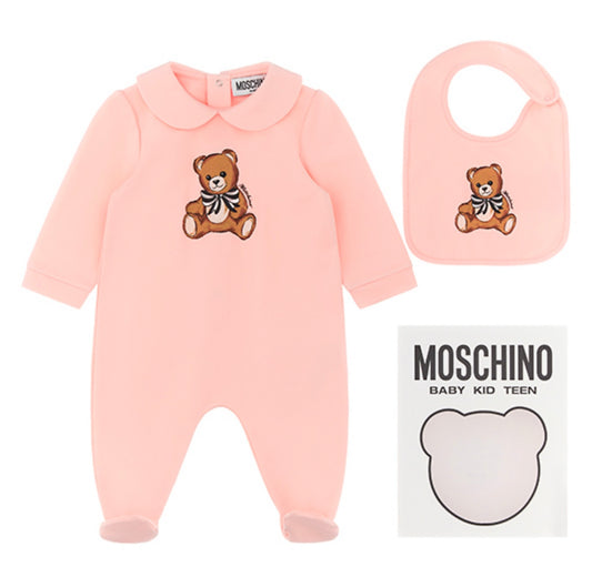 Moschino sugar rose teddy babygrow & bib set