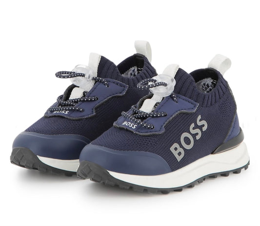Boss navy & white mesh pull-on trainers