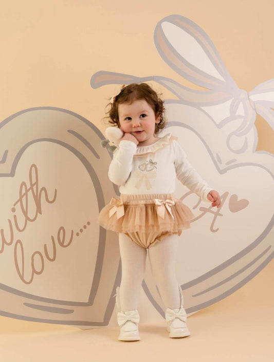 PRE ORDER - Little A Emeyle beige tulle jam pant set