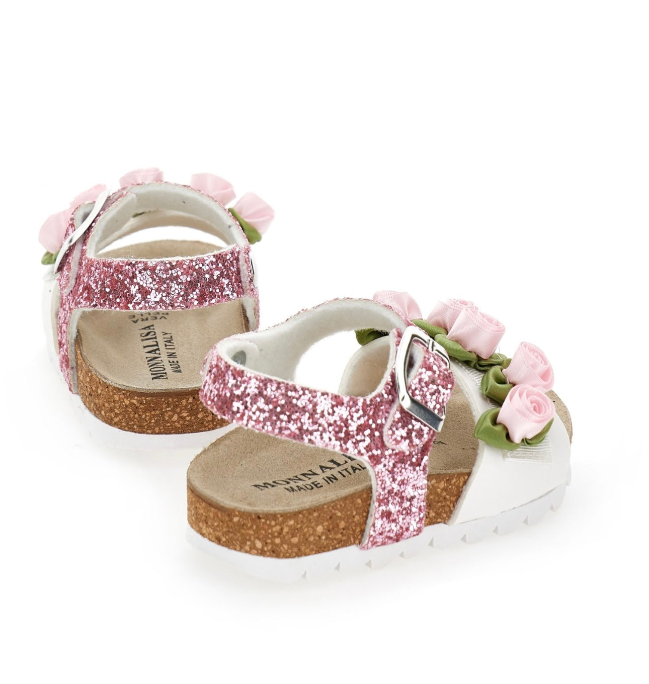 monnalisa pink flower glitter sandals