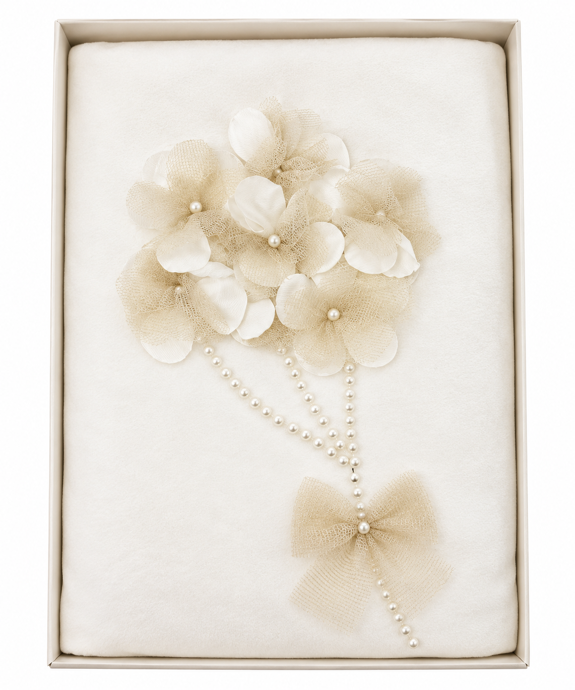 Bimbalo gold & white velour flower appliqué blanket