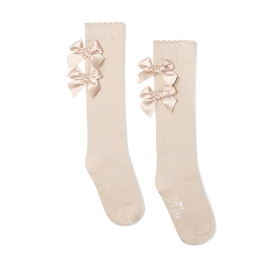 PRE ORDER - Adee Ariel beige bow knee high socks