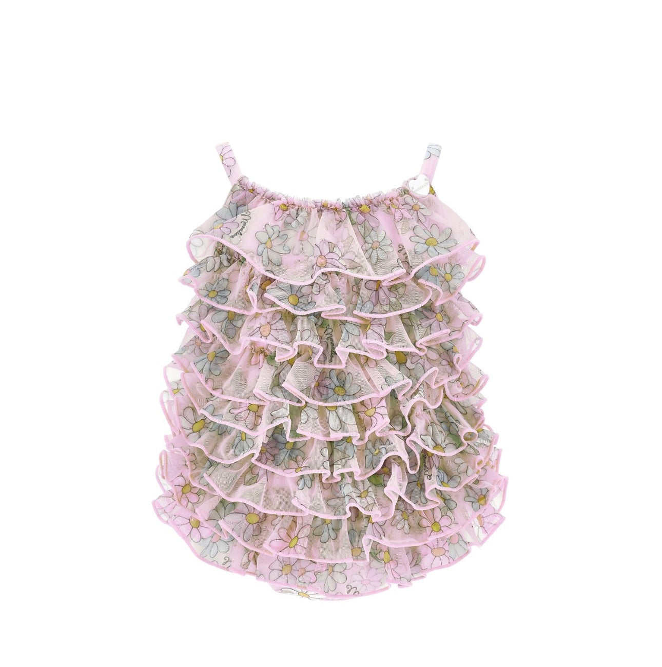 PRE ORDER - Monnalisa pink daisy print tulle frilled swimsuit