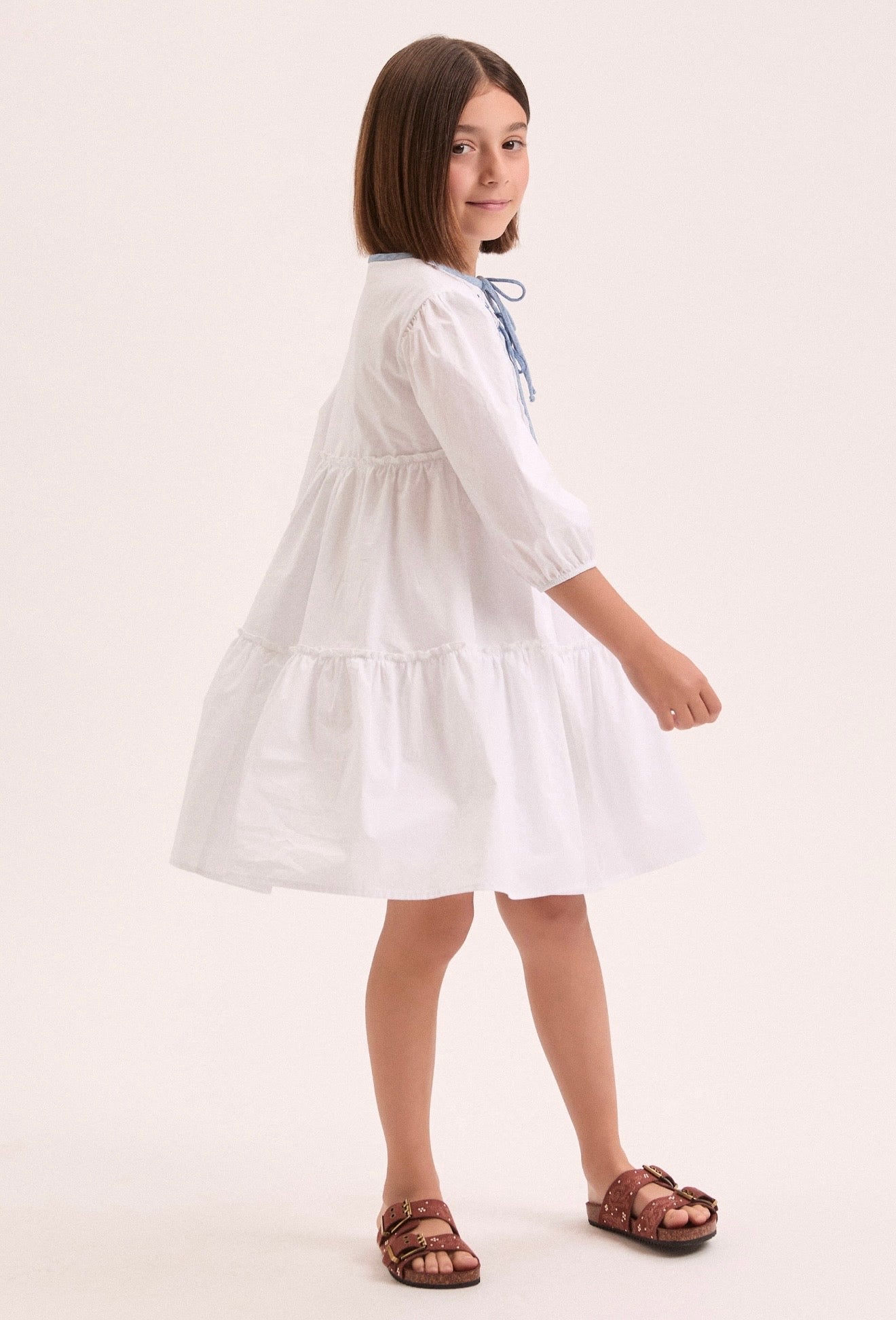 Ermanno Scervino white cotton blue embroidered dress