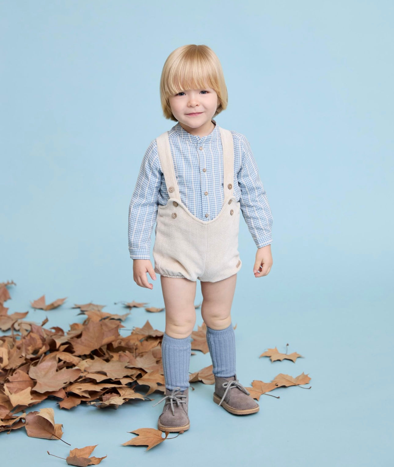 Martin Aranda blue & beige check dungaree set