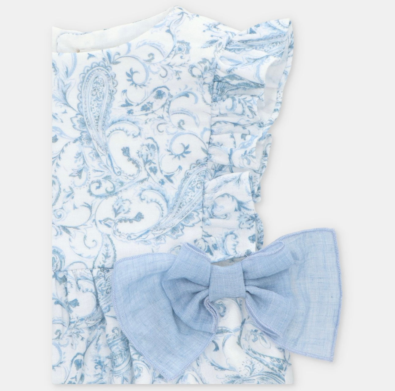 Martin Aranda blue & white paisley bow detail romper
