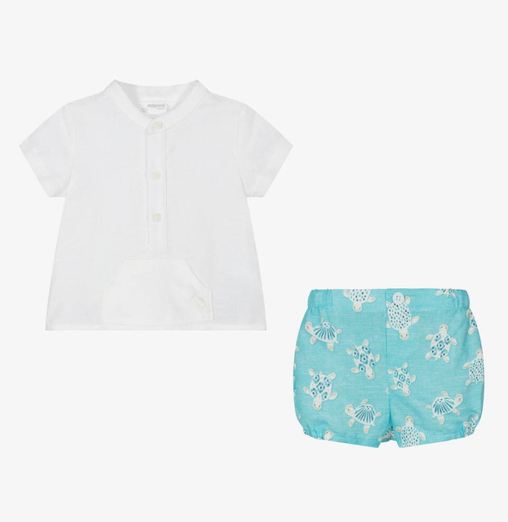 Mayoral aqua blue and white short & shirt set