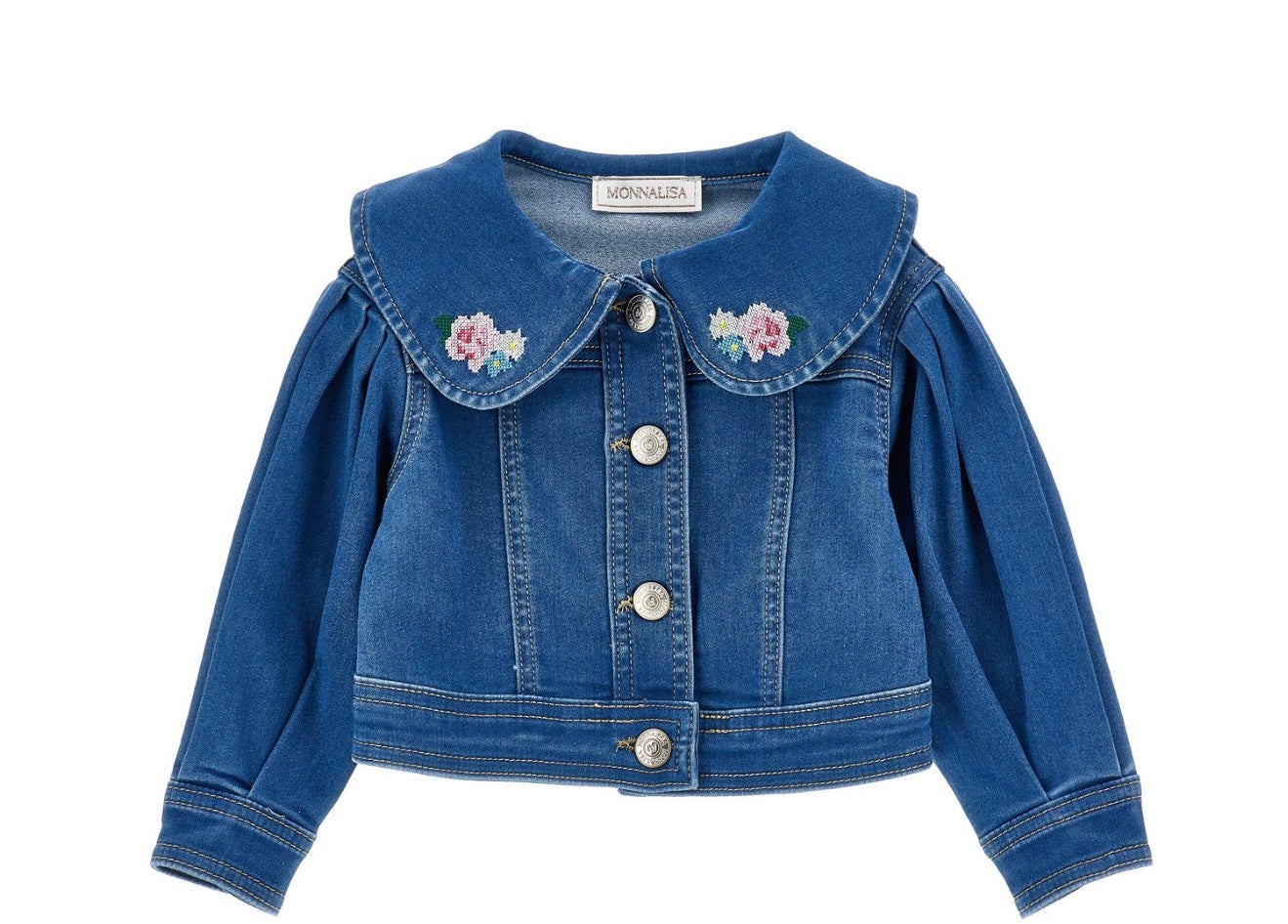 PRE ORDER - monnalisa dark wash floral denim jacket