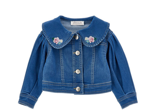 PRE ORDER - monnalisa dark wash floral denim jacket