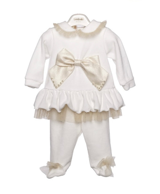 PRE ORDER - Bimbalo white & gold bow legging set