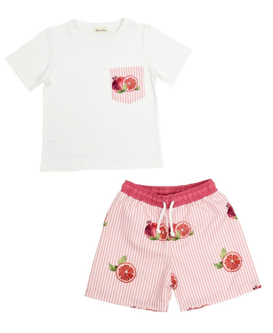 PRE ORDER - meia pata pomegranate boys trunk & t-shirt swim set