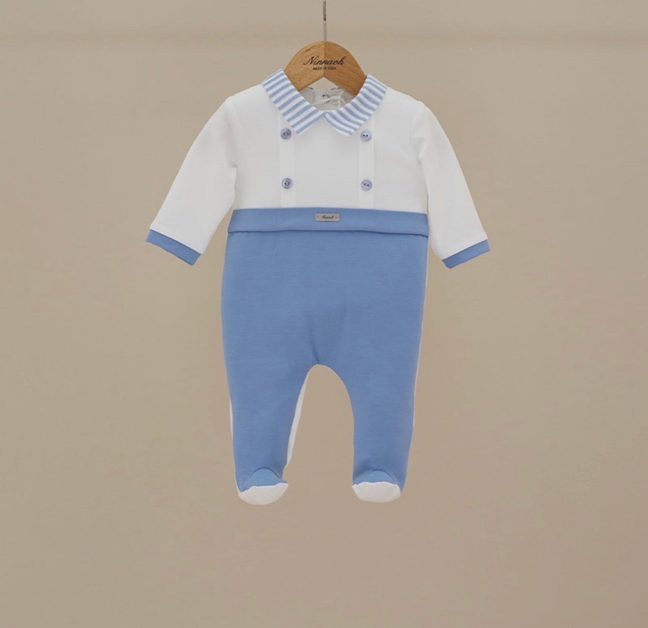 Ninnoah blue stripe collared babygrow