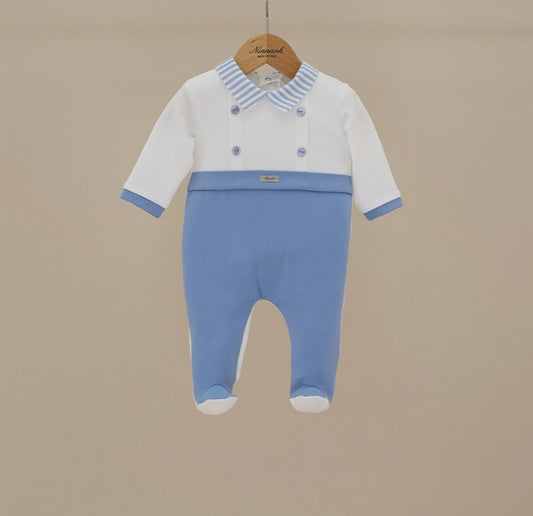 Ninnoah blue stripe collared babygrow