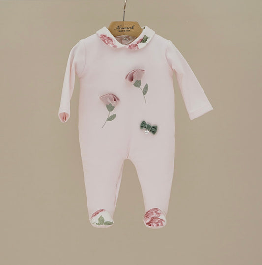 Ninnaoh pink roses appliqué babygrow