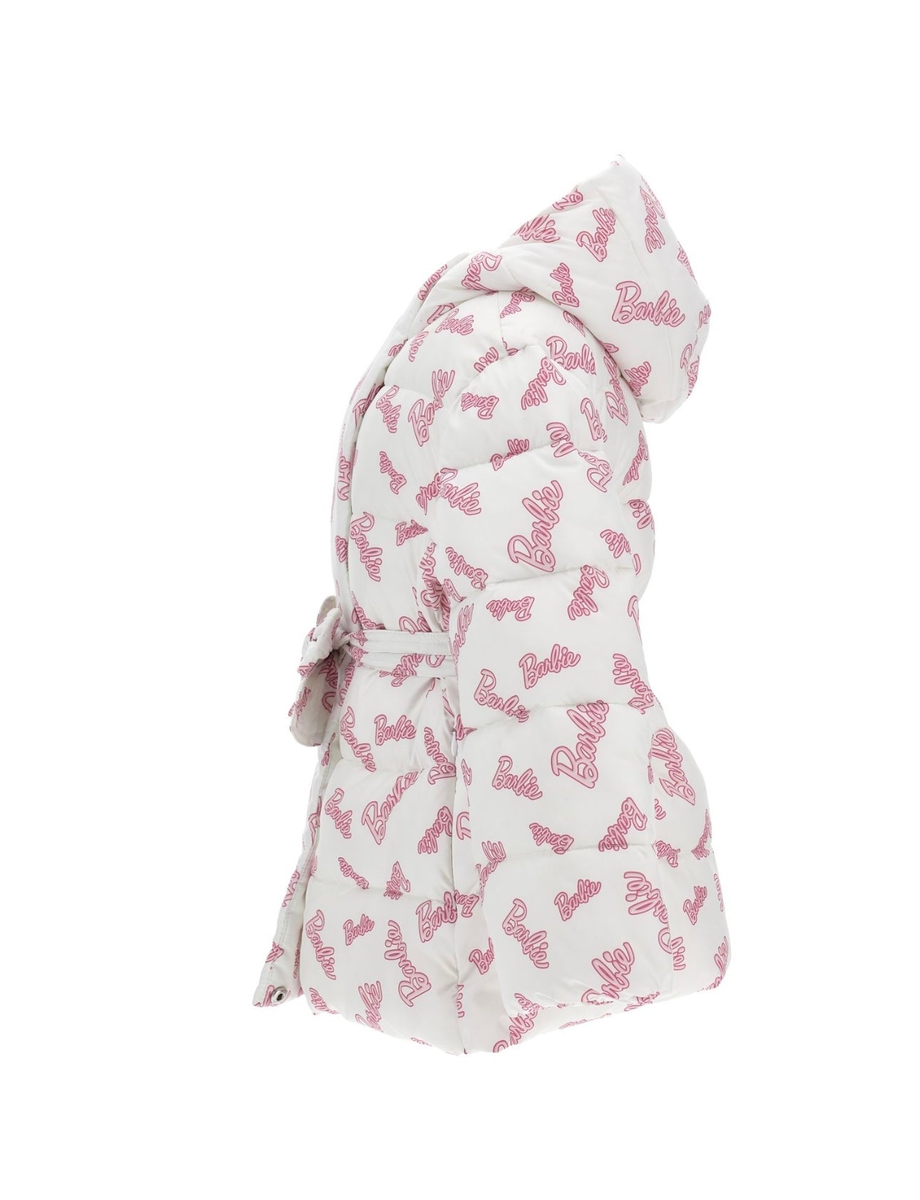 Monnalisa pink & white Barbie puffer belted coat