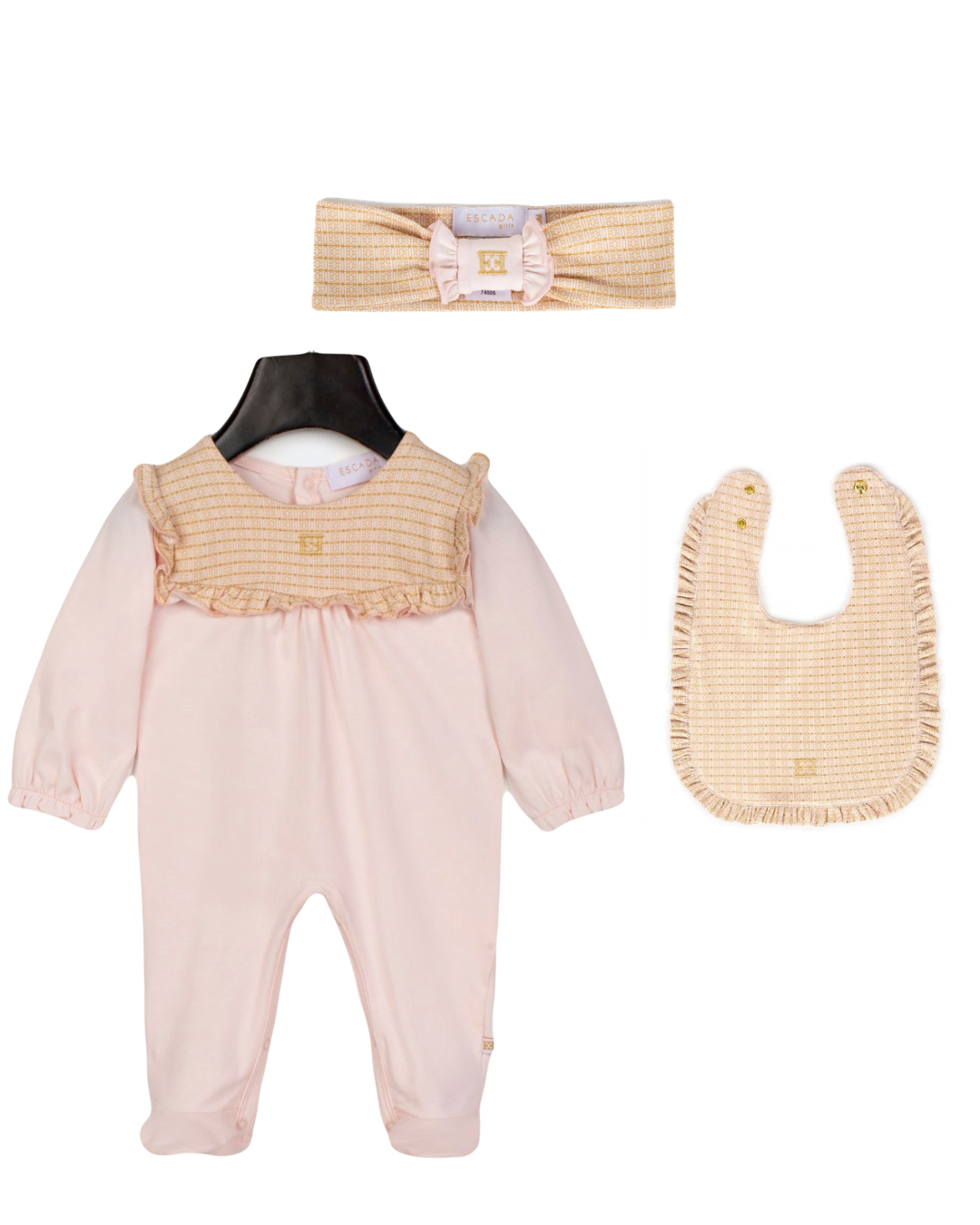 PRE ORDER - Escada pink & gold frilled babygrow 3 piece set