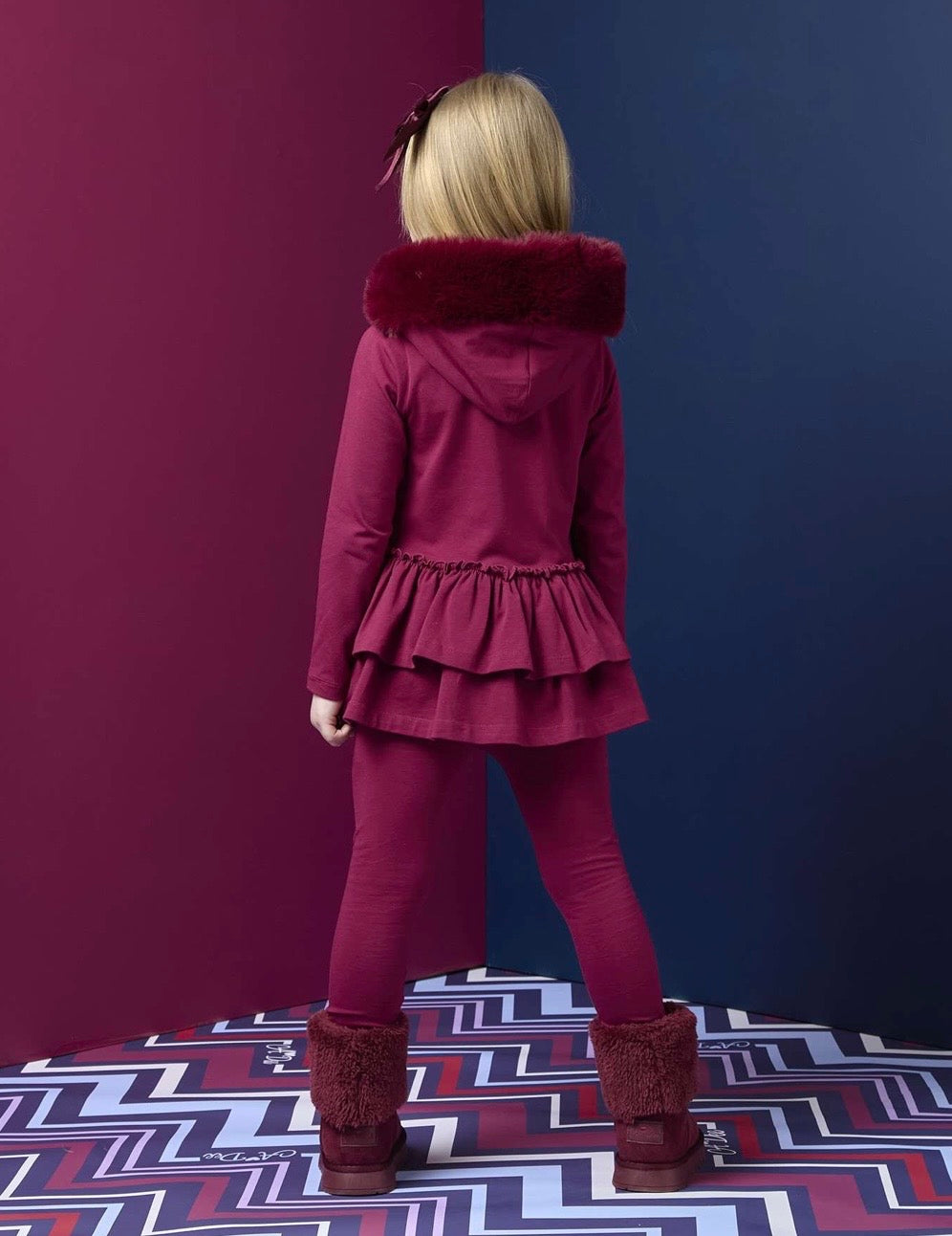 PRE ORDER - Adee Alina burgundy fur trim legging set