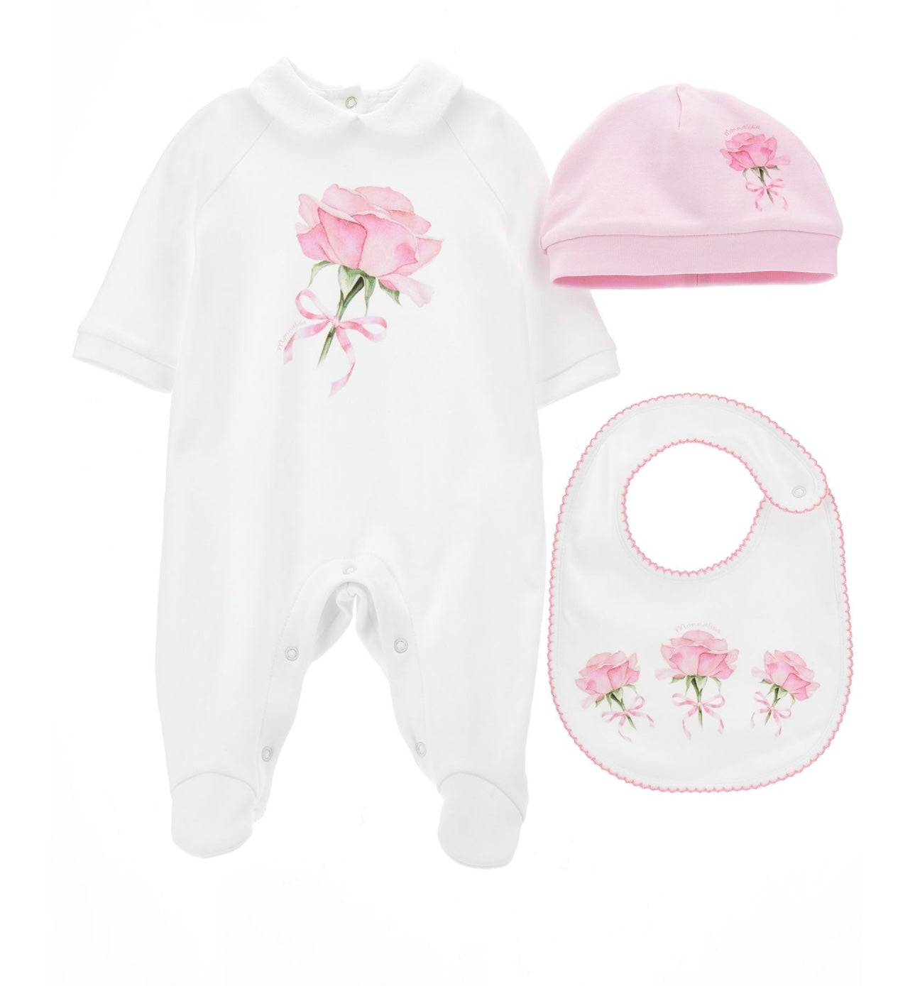 Monnalisa white roses fairytail babygrow 3 piece set