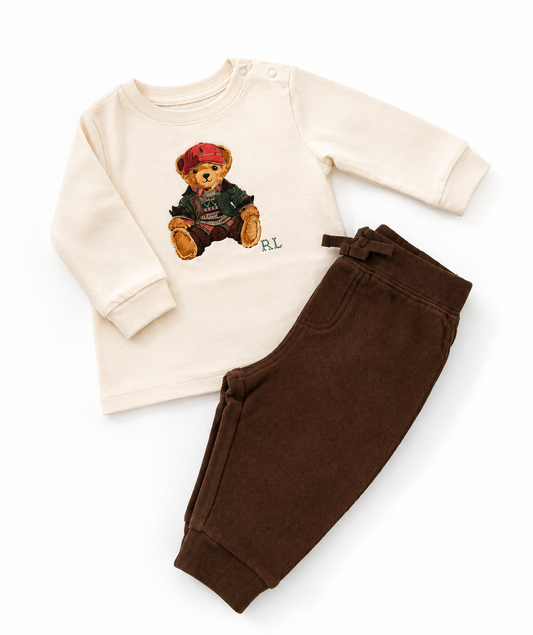 Ralph Lauren beige & brown t-shirt and tracksuit bottom set