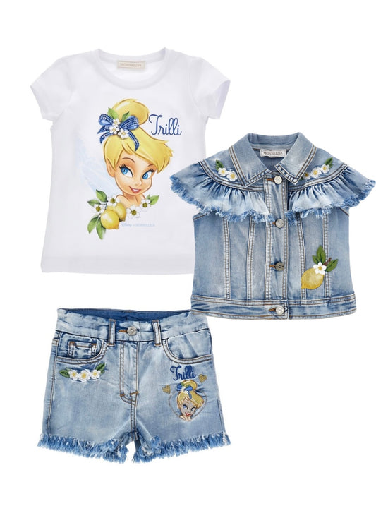 PRE ORDER - monnalisa tinkerbell 3 piece denim short set