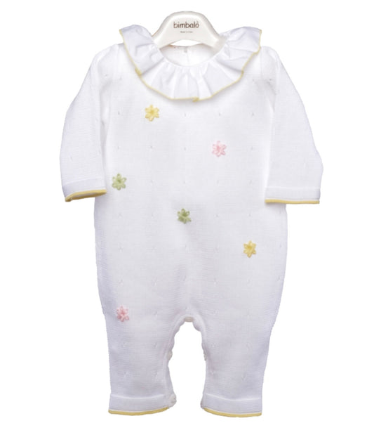 Bimbalo white & multi flower appliqué babygrow