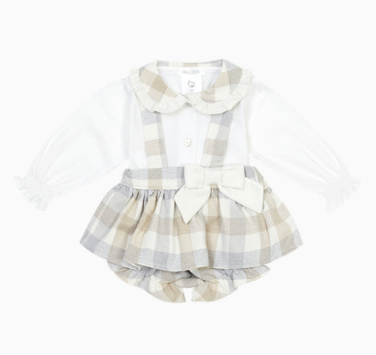PRE ORDER - Deolinda beige & grey bloomer & blouse set