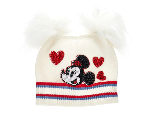 Monnalisa white Mickey Mouse Pom Pom hat