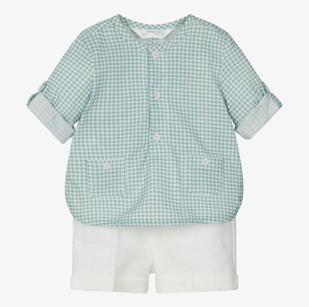 Mayoral green gingham shirt & shirt set