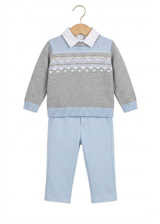 PRE ORDER - Bimbalo blue & grey smart jumper & trouser set