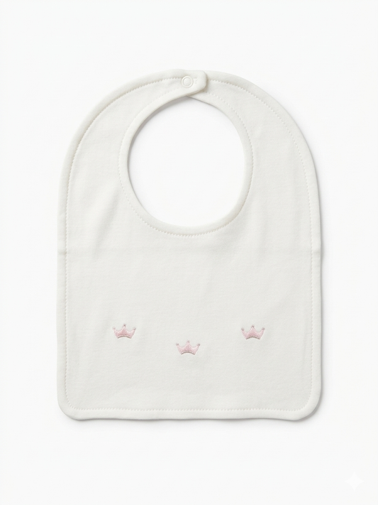 Adriana Mae pink crown embroidered bib