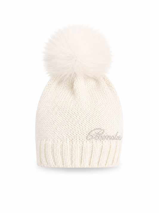 Bimbalo ivory diamanté Pom Pom hat
