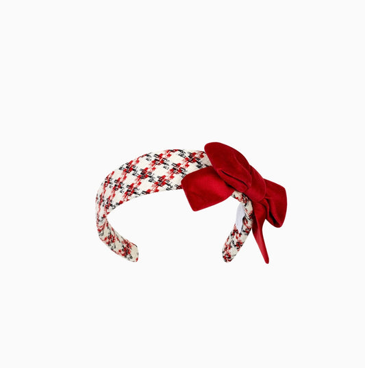 PRE ORDER - Chic by Deolinda white & red tweed bow headband