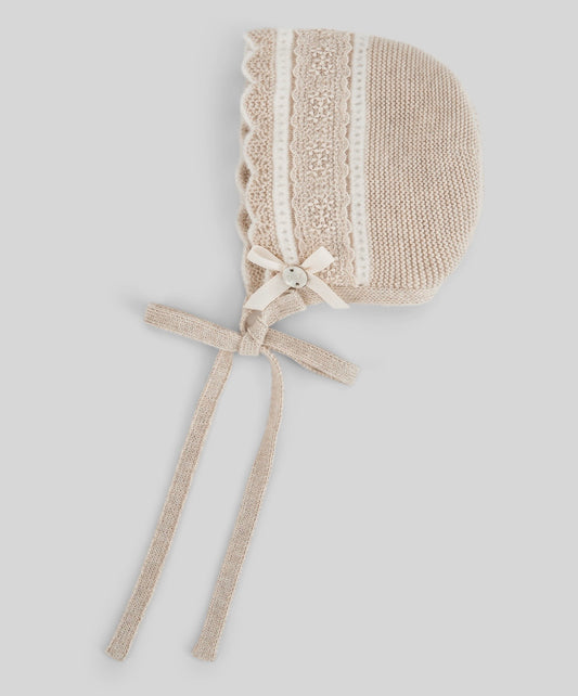 Paz Rodriguez beige knitted bonnet