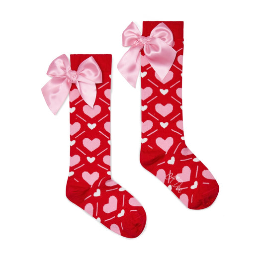PRE ORDER - Adee ‘love story’ heart print bow knee high socks