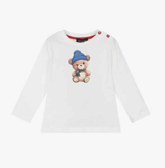 Monnalisa white cotton teddy bear T-shirt