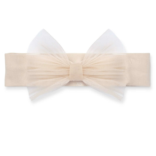 PRE ORDER - Little A Elena beige tulle bow headband