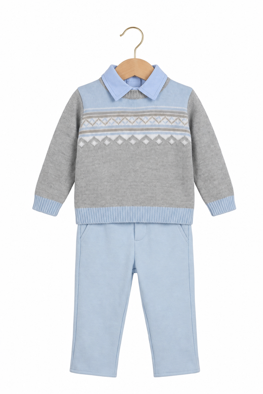 Bimbalo blue & grey smart jumper & trouser set