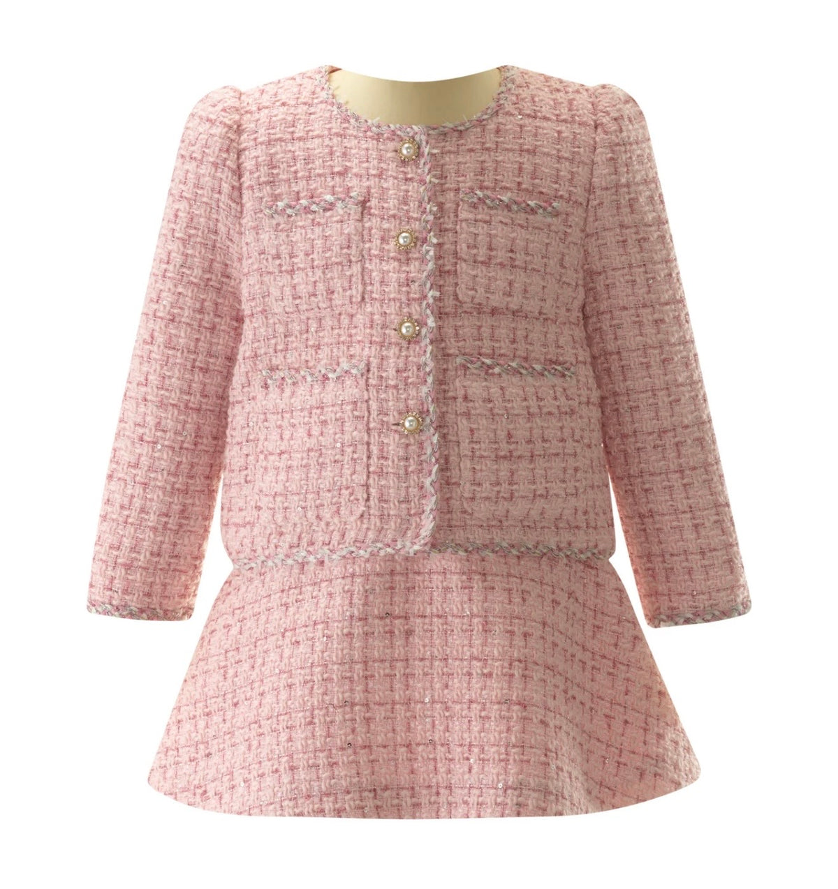 Rachel Riley pink tweed skirt set
