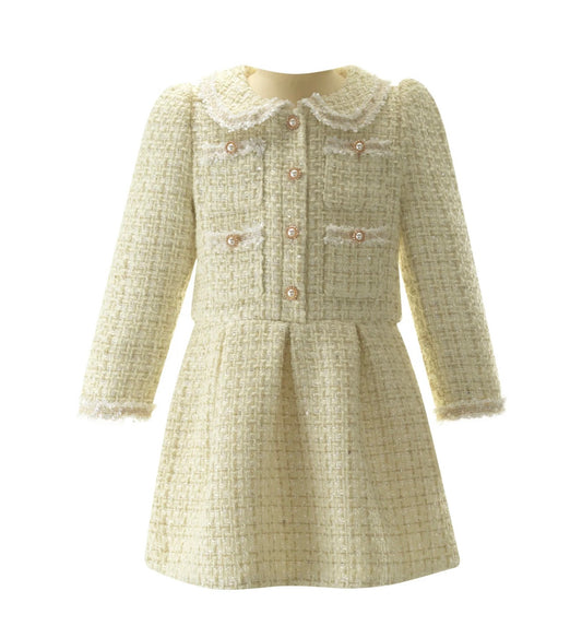 Rachel Riley cream tweed long sleeve dress