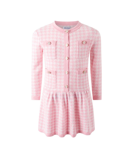 Rachel Riley pink houndstooth knitted dress